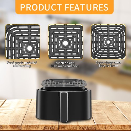 Air Fryer Grill Pan for CHEFMAN 6 Quart Paris Hilton 6 Quart 8 in 1 Air Fryer, 9.0 * 8.2'' Food Grade Nonstick Replacement Rack Parts Tray Grill Crisper Plate for CHEFMAN Air Fryer, Dishwasher Safe