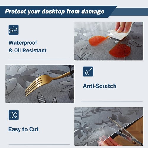 OstepDecor Floral Table Protector 40 x 80 Inch, 1.5mm Thick Plastic Table Cover, Waterproof Dining Tabletop Protector Rectangle Vinyl Tablecloth PVC Desk Pad Mat for Kitchen, Wooden Table