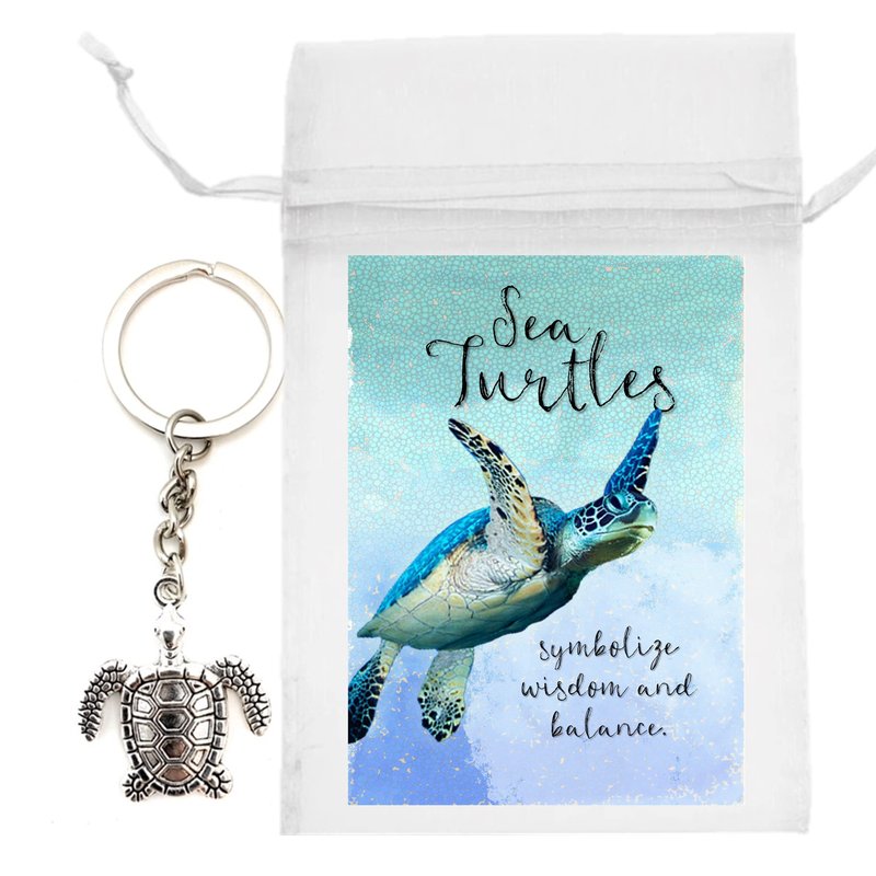 Smiling Wisdom | 20 Bulk Employee Staff Gifts | Mini Appreciation Greeting Cards and Turtle Keychain Gift Sets | 60 Pcs | Silver Sea Turtle