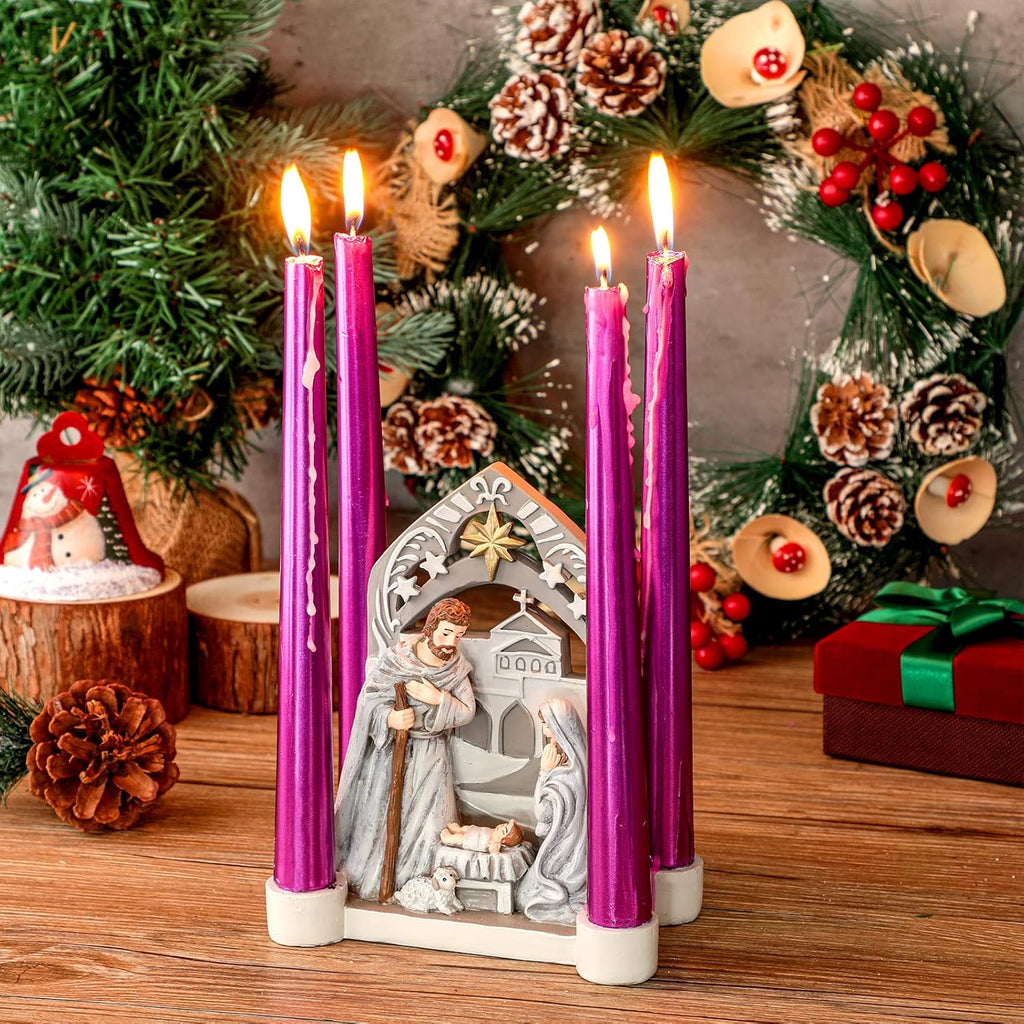 Nativity Advent Decorations - Holy Family Candle Holder with Arch | Religious Christmas Decor