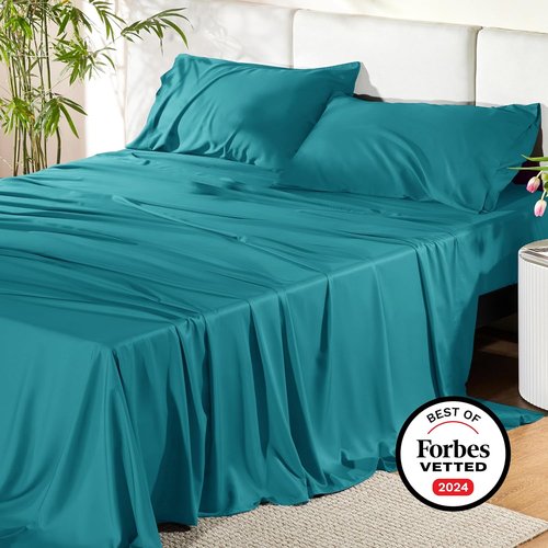 Bedsure King Size Cooling Sheets Set - Breathable Rayon from Bamboo, Soft & Luxurious, Turquoise