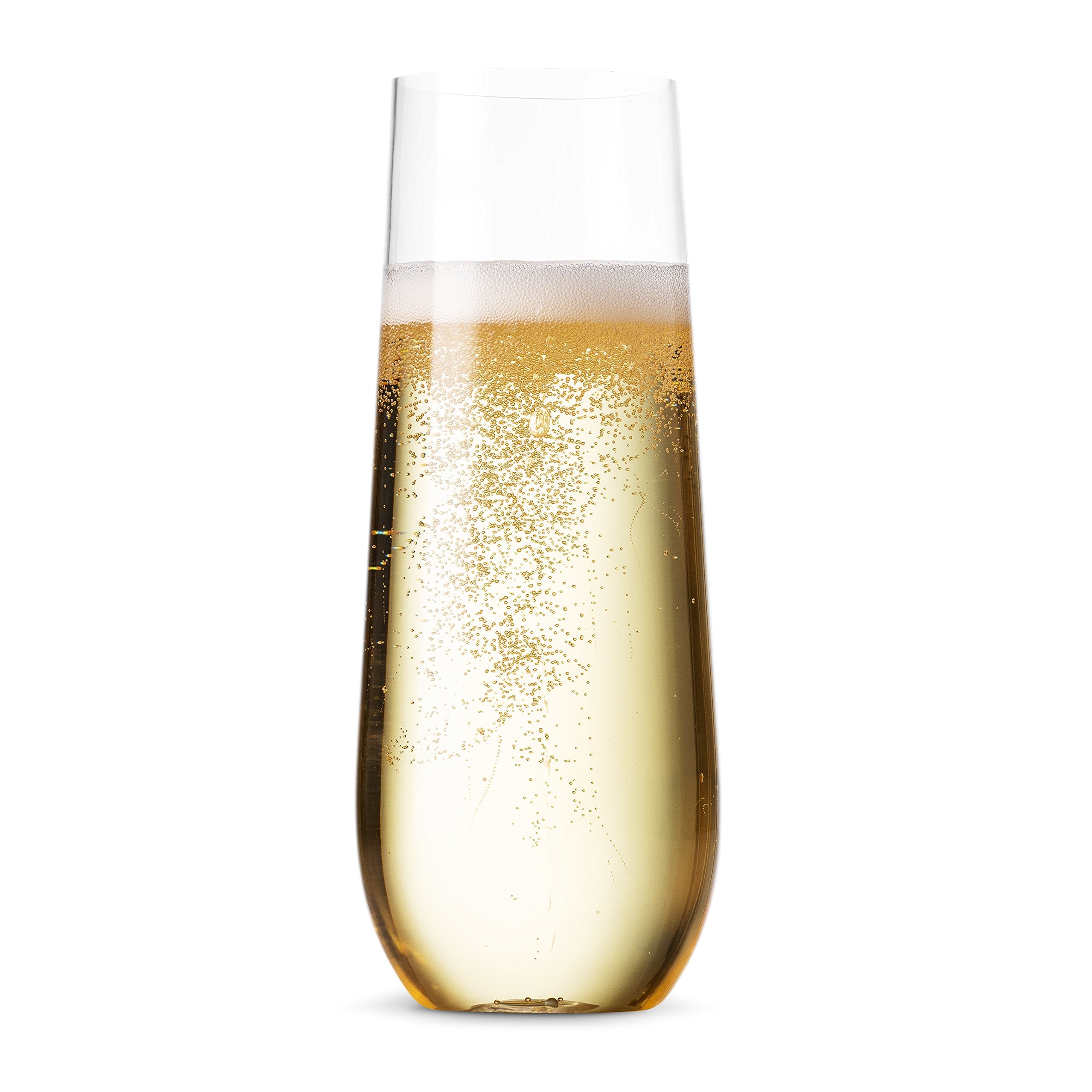 Munfix 24 Pack Stemless Plastic Champagne Flutes Disposable 9 Oz Clear Plastic Toasting Glasses Shatterproof Recyclable and BPA-Free