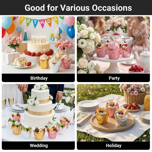 Cupcake Liners, EUSOAR 3.5oz Aluminum Foil Baking Cups 150pcs, Muffin Cups, Disposable Tulip Style Cupcake Cups, Baking Cups, Aluminum Cupcake Pan Ramekin Holders