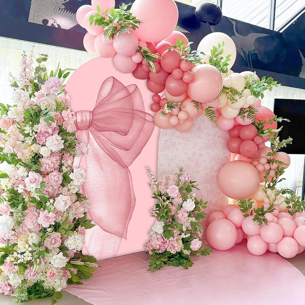 Sensfun Pink Bow Arch Backdrop - 2-Sided Pastel Pink Bowknot Cover for Girls' Birthday & Bridal Showers | 2.6x6ft