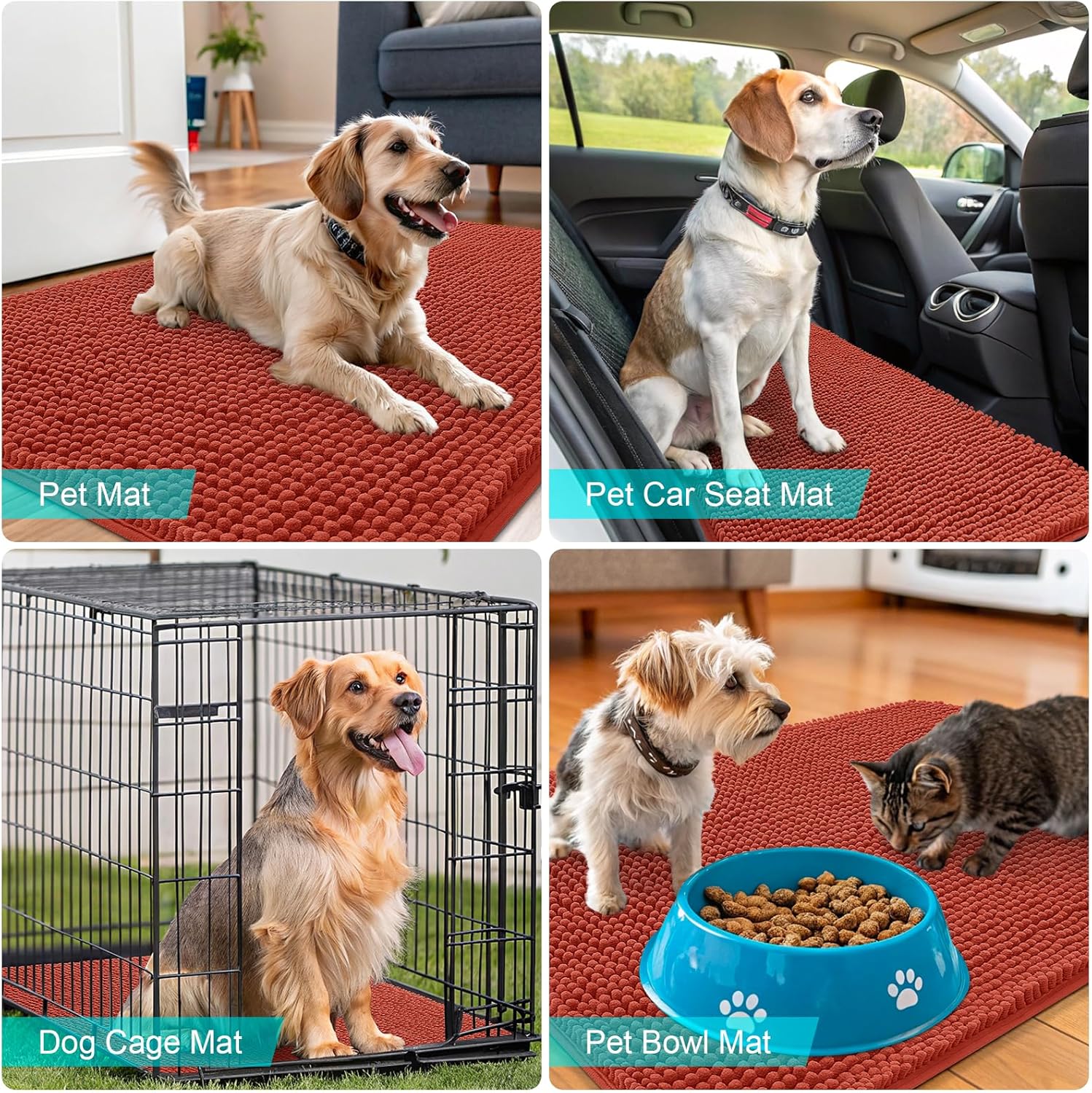 OLANLY Dog Door Mat - Absorbent Non-Slip Washable Doormat for Muddy Paws | 36x24, Maple Red