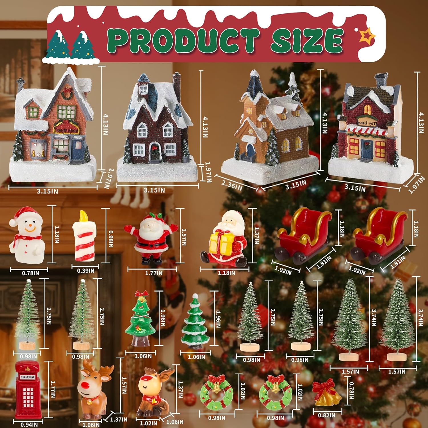 Regine Switzerland 24-Pcs Christmas Village Set - LED Light-Up Houses & Figurines for Festive Home Decor