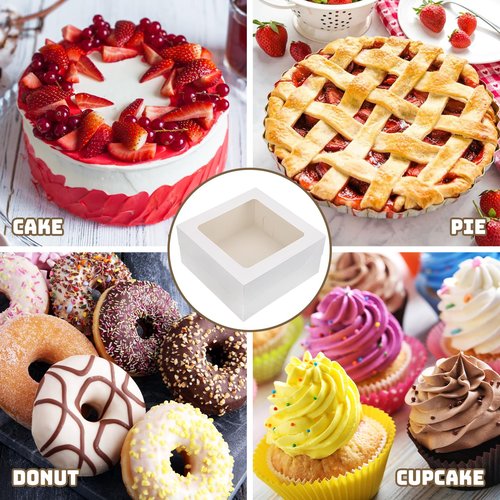 Moretoes 15pcs Cake Boxes, 12x12x6 Inch Cake Boxes, Bakery Boxes with Window for Valentine's Day, Mother's Day, Cookies, Large Pastries