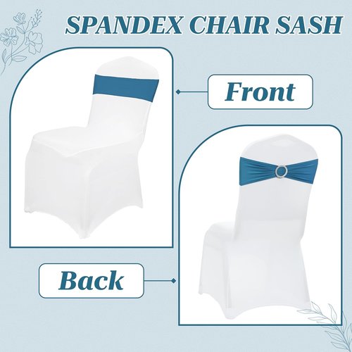 MDS Spandex Chair Sashes - 250 Pack of Dark Teal Elastic Stretch Bands with Slider Bow for Weddings