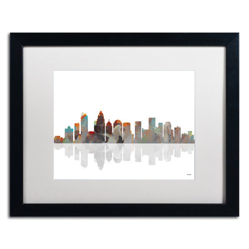 Trademark Fine Art Charlotte NC Skyline Artwork with Frame by Marlene Watson, 16 by 20", White Matte/Black