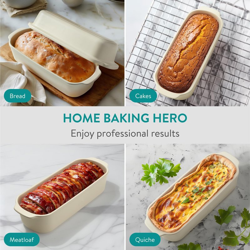 Navaris Loaf Dish with Lid - Ceramic Bakeware Tin for Baking Homemade Loaves - Stoneware Bread Pan for Oven - Dishwasher Safe and Easy to Clean - 34 cm x 13.5 cm (13.4" x 5.3")