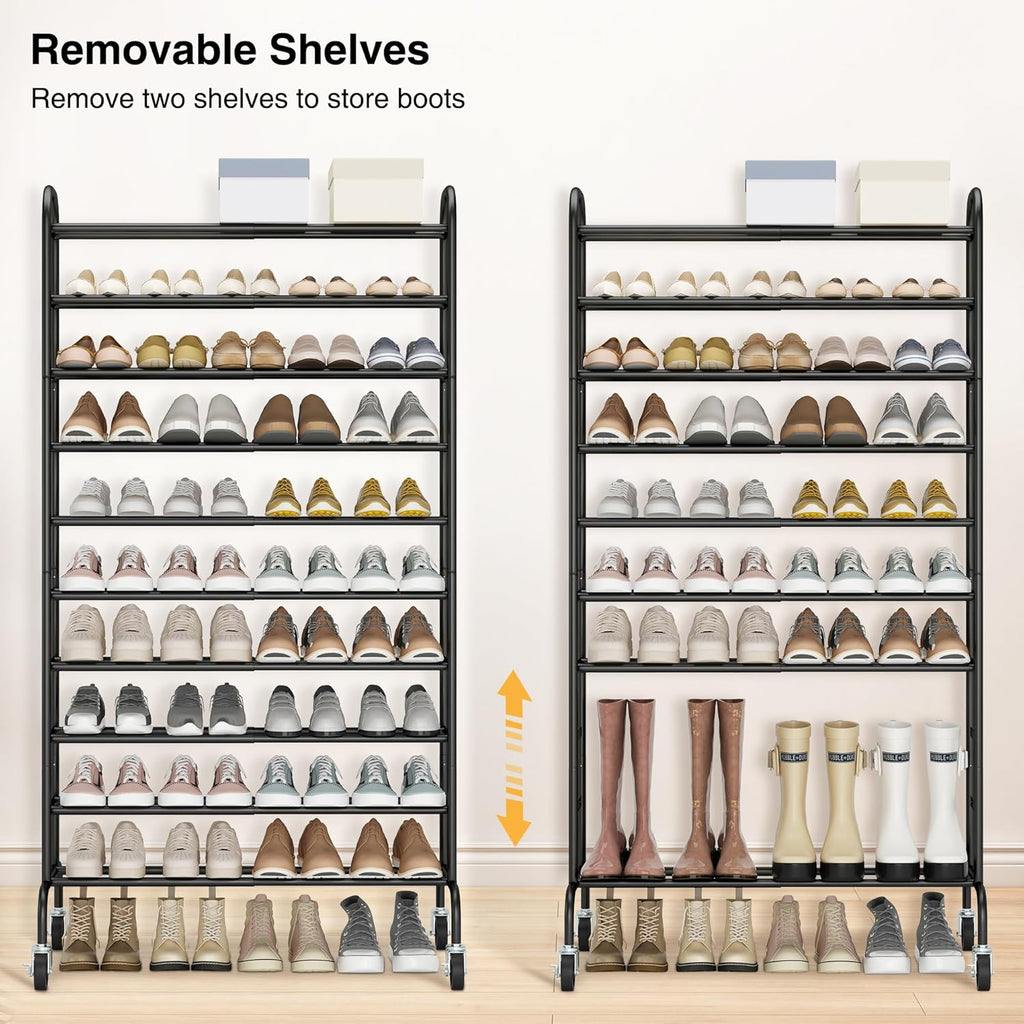 STO STO Expandable Shoe Rack - 10-Tier Metal Organizer for Up to 44 Pairs | Adjustable Storage in Black