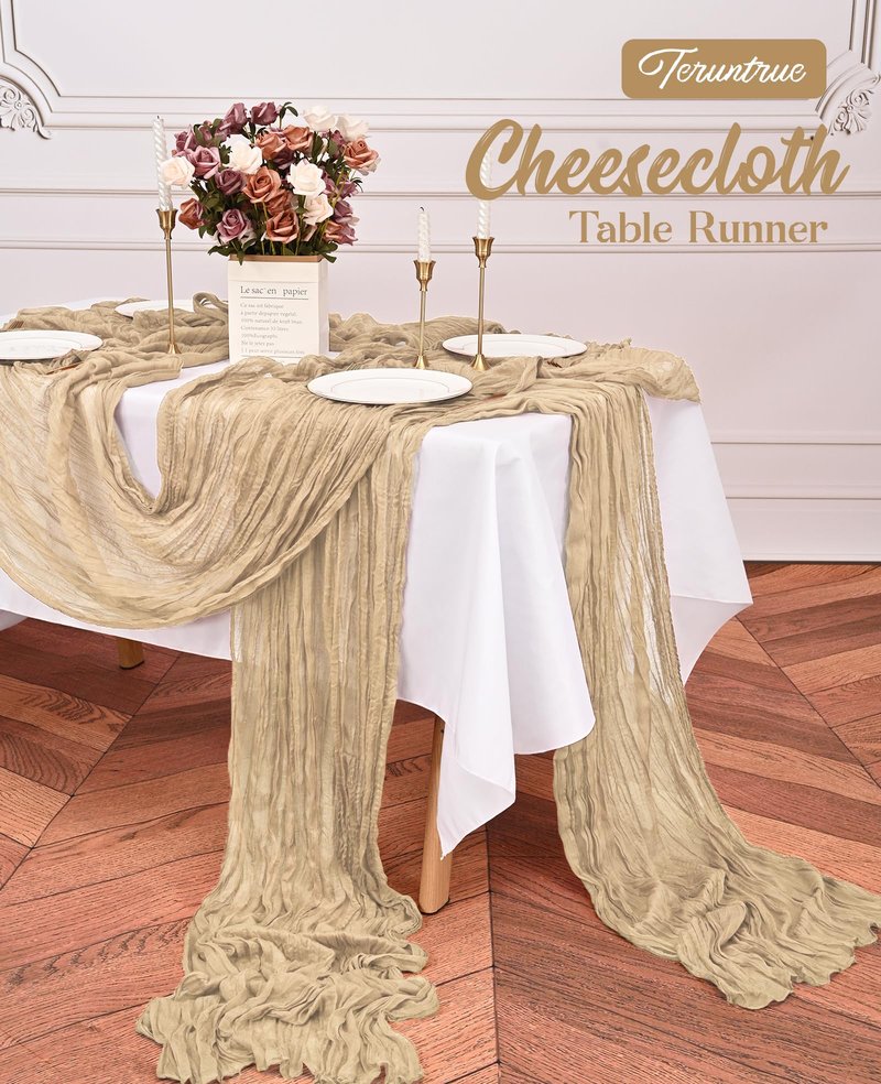 20 Pack Beige Table Runner 10FT Long Cheesecloth Table Runner Cheese Cloth Gauze for Wedding Party Birthday Decoration-Beige