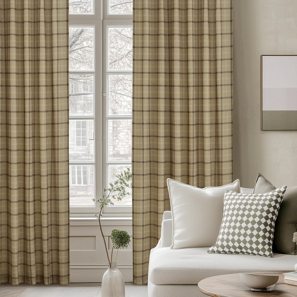 NICETOWN Linen Plaid Patterned Curtains - 84-Inch Light Filtering Privacy Shade | Semi-Sheer, 1 Pair, 52W x 84L