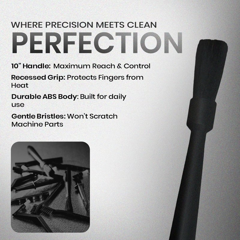 Rattleware 10" Black Espresso Machine Grinder Brush, Long Durable Handle Coffee Grinder Cleaning Brush - Ideal for Home, Cafe, Restaurant, or Hotel - Trusted by Baristas