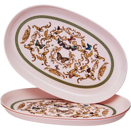 SILVER SPOONS Butterfly Garden Serving Trays (3 PC) Disposable Platters for Party 12" x 7", Plastic Trays for Food, Snacks, Charcuterie, Desserts, Sweets, - Blush - Versi