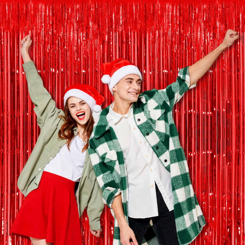 Red Foil Fringe Curtains by [Brand Name] - 3 Pack Metallic Tinsel Backdrop | 3.28 x 8.2 Ft for Parties & Events