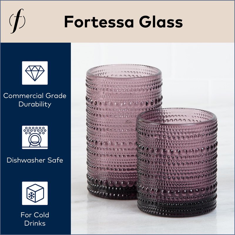 FORTESSA Jupiter Beaded Hobnail Glass Vintage Themed Drinkware Set, 10 Ounce Double Old Fashioned Glass (Set of 6), Dishwasher-Safe, Purple