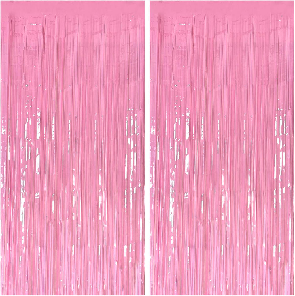 Skiennix Foil Curtain - Pink Metallic Tinsel Fringe Backdrop | 2 Pack for Parties & Celebrations