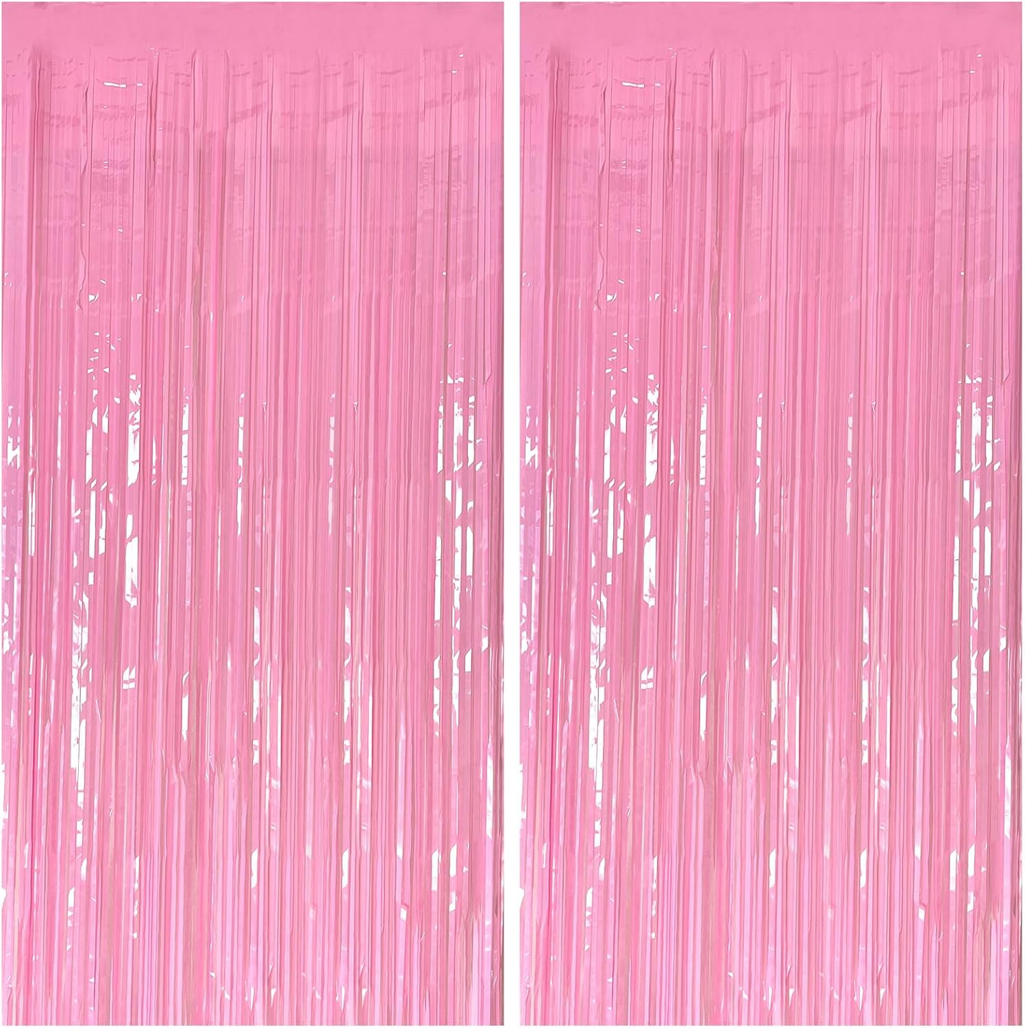 Skiennix Foil Curtain - Pink Metallic Tinsel Fringe Backdrop | 2 Pack for Parties & Celebrations
