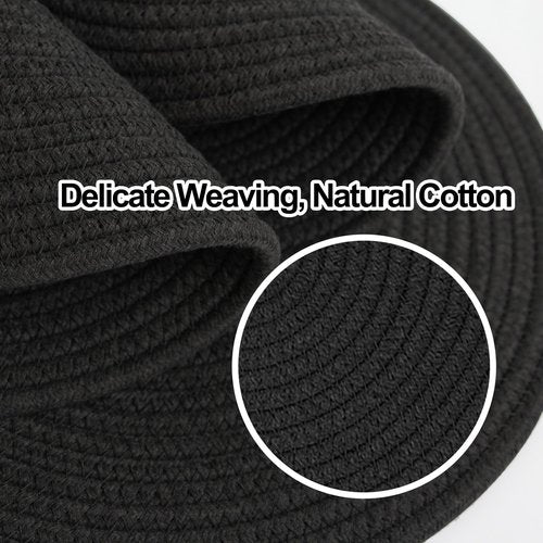 MEGASKET Placemats Set of 6, 13" Round Woven Table Mats, Cotton Rope Placemats for Kitchen and Dining Table, Farmhouse Wicker Rattan Place Mats for Decor, Non Slip, Heat Resistant Hot Pods, Black