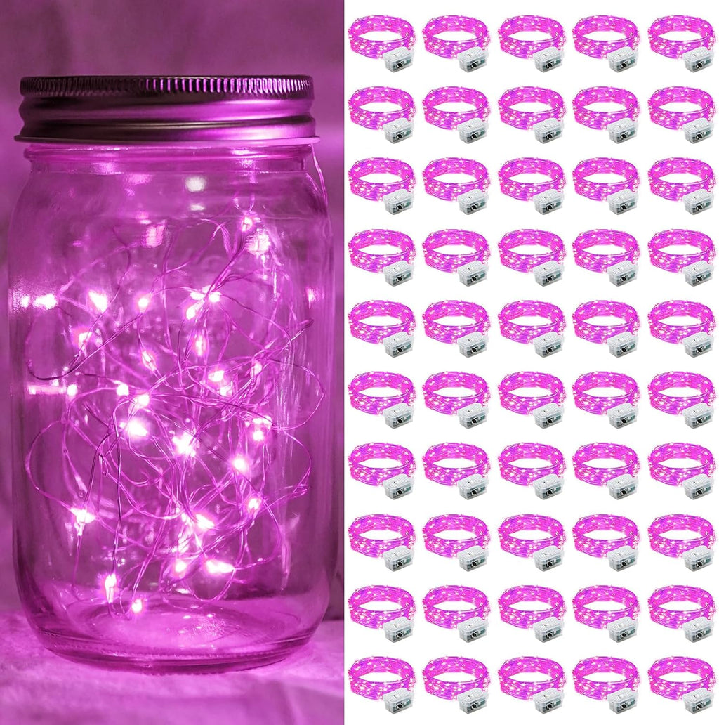 Skiennix 50 Pack Pink Fairy Lights - 7Ft 20 LED Twinkle String Lights | Battery Operated & Waterproof for Parties, Weddings, & Holidays