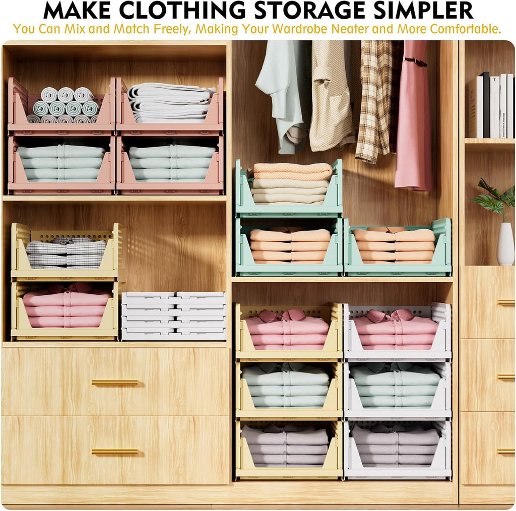 SNSLXH Stackable Closet Organizer Box - Multifunctional Foldable Storage Basket for Bathroom & Laundry, Green | 5 Pack