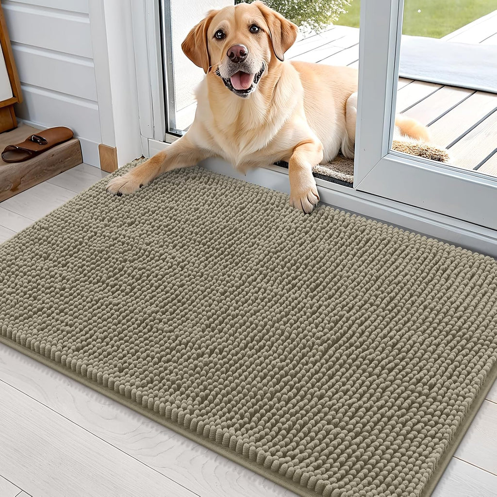 OLANLY Dog Door Mat - Absorbent Non-Slip Washable Doormat for Muddy Paws | 35x24 Warm Taupe