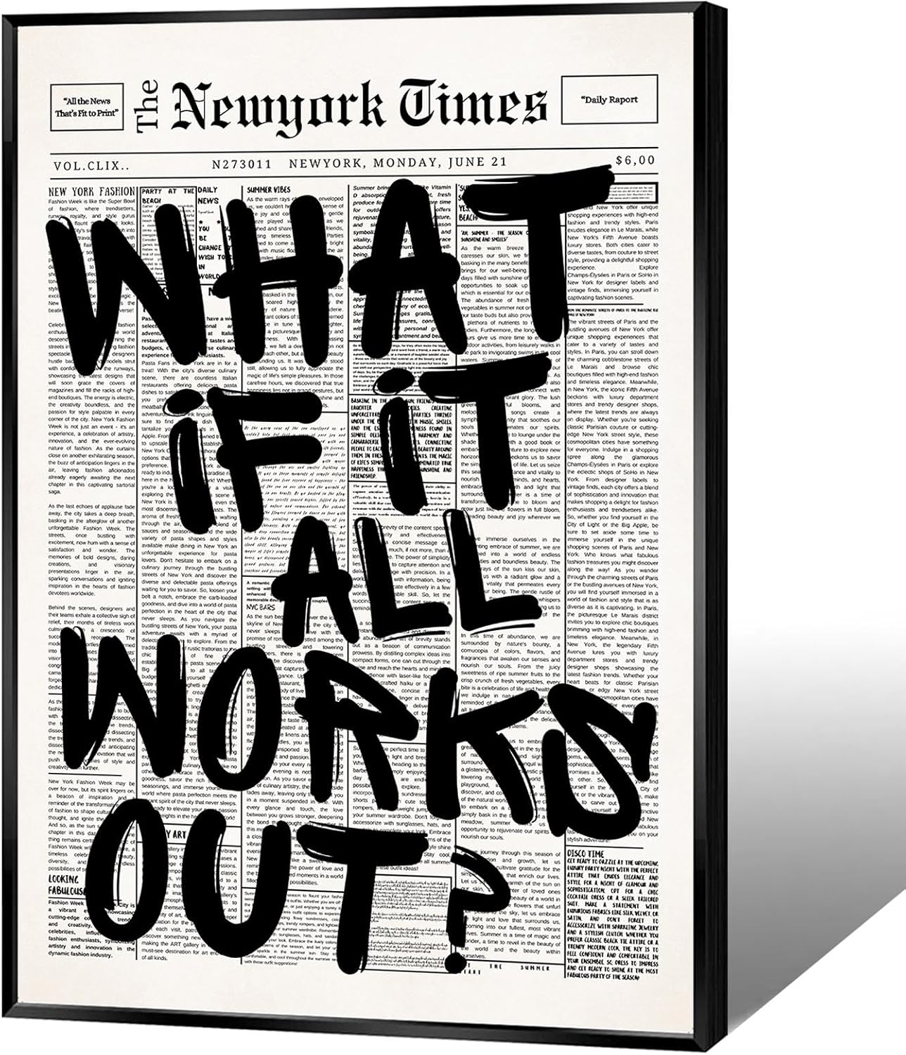 Skiennix Unframed Black And White Newspaper Canvas Poster - Inspirational Quote Wall Art | 8x12in