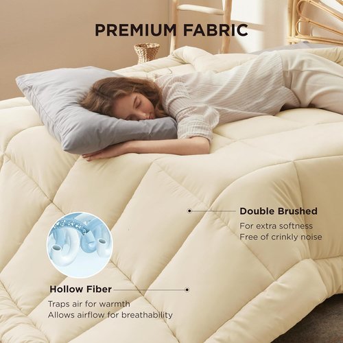 Bedsure Comforter Duvet Insert - All-Season Twin Size Quilted Bedding, GentleSoft Down Alternative, Cream 88 x 68 Inches