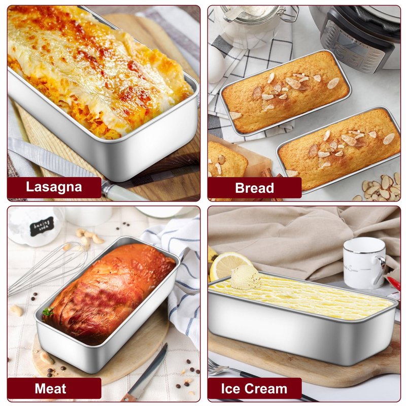 LIANYU 2 Pack Large Baking Loaf Pans Set, 12x5 Inch Stainless Steel Bread Pans, Metal Bakeware Set for Meatloaf, Sourdough Bread, Brownies, Healthy & Sturdy, Dishwasher & Oven Safe