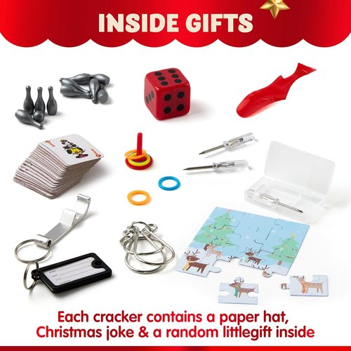 JOYIN 12 Pack Christmas Party Favors - Fun Hats, Jokes & Gifts for Holiday Dinner Decor | Perfect Stocking Stuffers for Kids