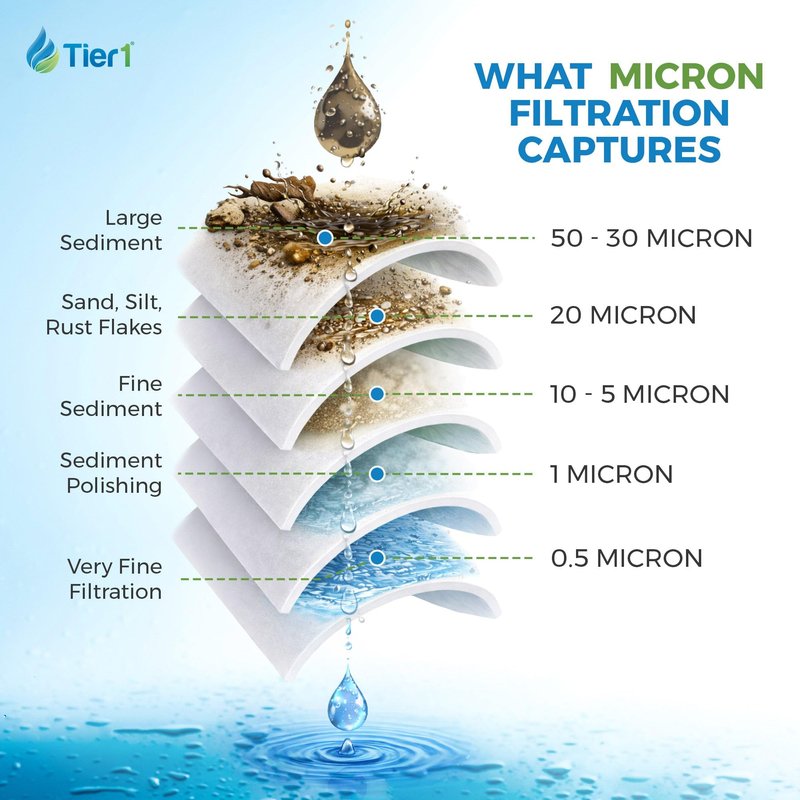 Tier1 20 Micron 10 x 2.5 Water Filter | String Wound Polypropylene Whole House Sediment Water Filter Cartridge | Replacement for Hyrdonix SWC-25-1020 | 2.5 x 10 Water Filter (6-Pack)