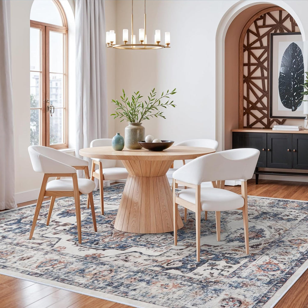 Skiennix Washable 8x10 Living Room Rug - Ultra Soft, Water Resistant Medallion Carpet for Home Decor
