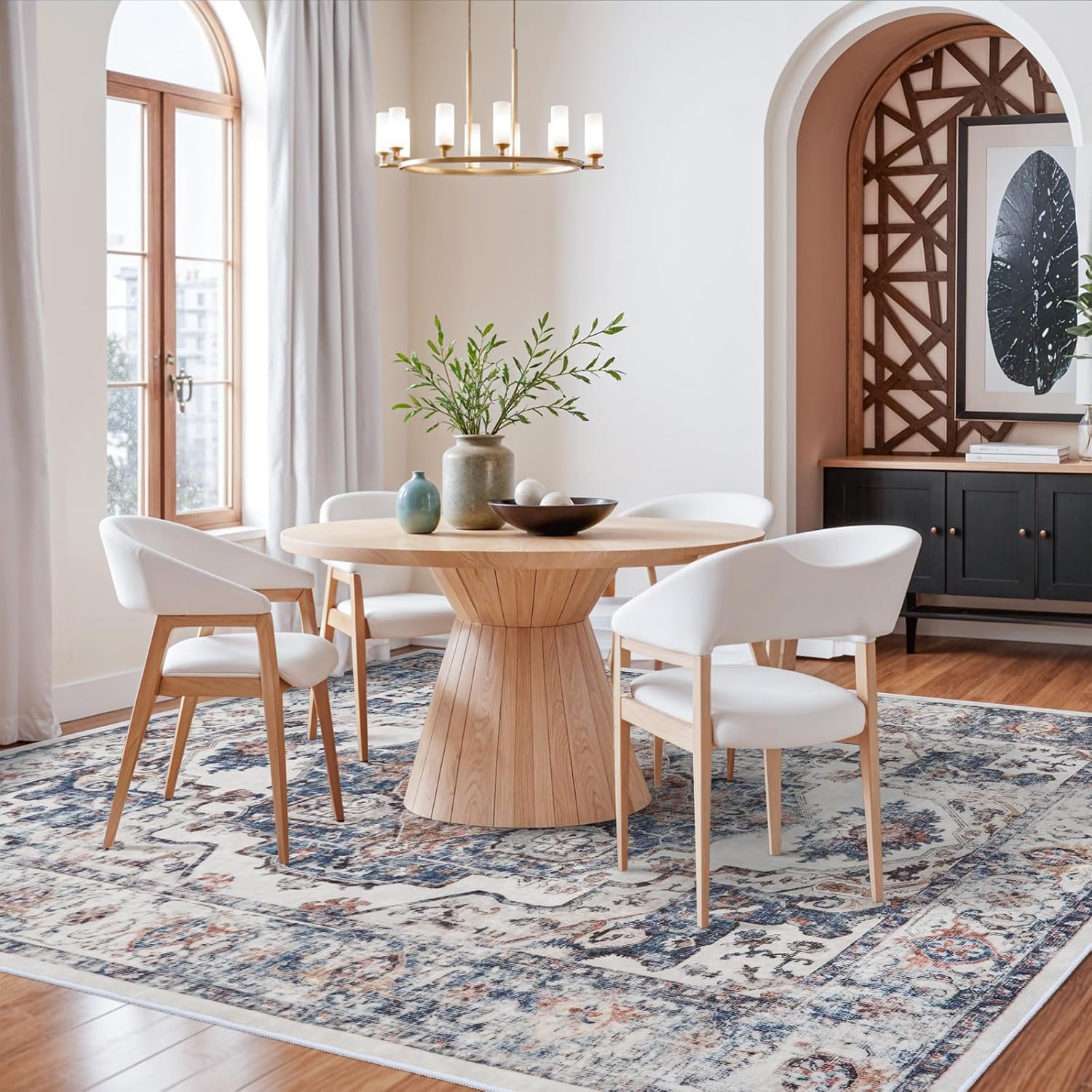 Skiennix Washable 8x10 Living Room Rug - Ultra Soft, Water Resistant Medallion Carpet for Home Decor