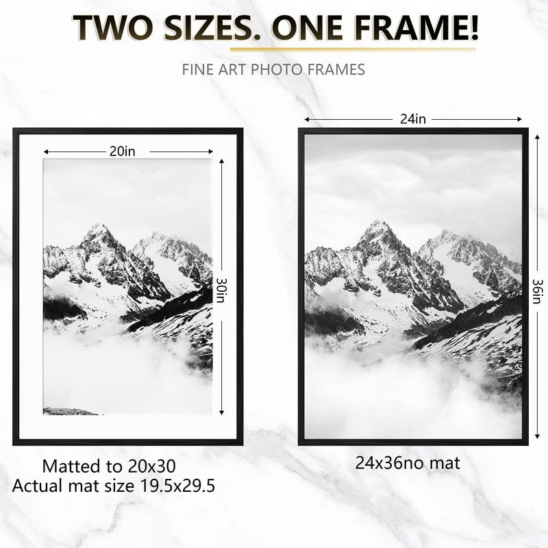Tinkeps 24x36 Metal Poster Frame, 24 x 36 inches Aluminum Picture Frame with Mat for 20x30 Photo, Tempered Glass Cover, Black Wall Hanging Photo Frame for Home Décor