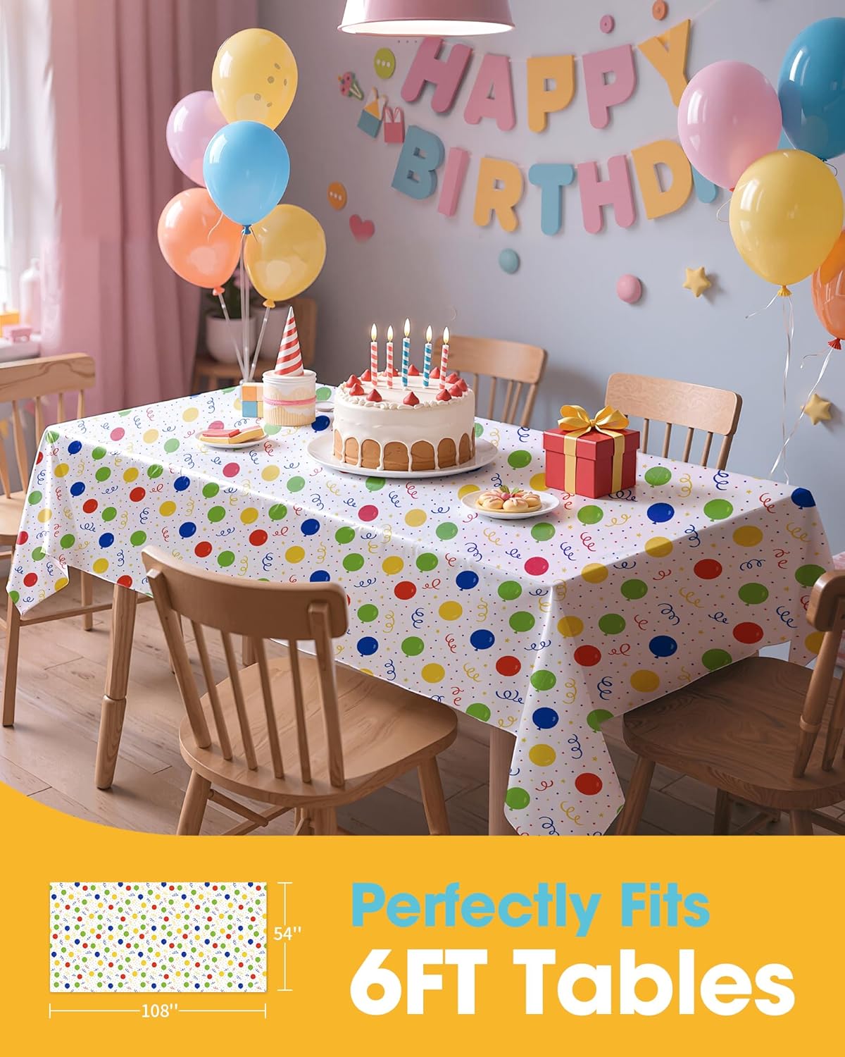 Niuara Rectangle Tablecloth - 54'' x 108'' Disposable Plastic Cover for Holiday Parties | 4-Pack
