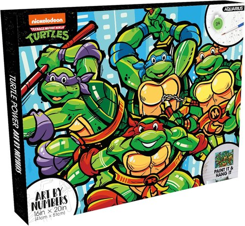 Aquarius TMNT Art by Numbers Painting Kit - 16x20 Stretched Canvas with 24 Paints & Brushes | Officially Licensed Collectible