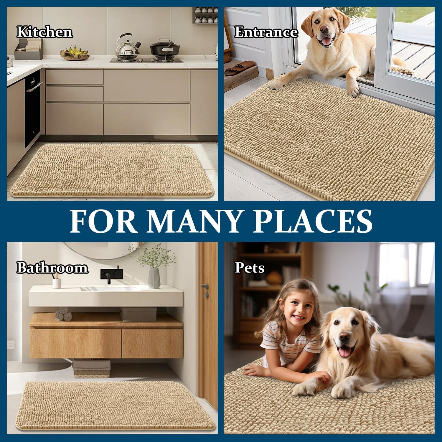 OLANLY Dog Door Mat - Absorbent Non-Slip Chenille for Muddy Paws | Quick Dry 45x27 Beige Indoor Carpet