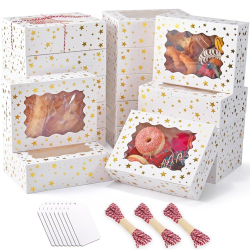 DOYIDE 32Pcs 8x6x2.5 in Christmas Cookie Boxes with Window, White Bakery Boxes for Cookie, Treat Boxes Pastry Boxes for Gift Giving, Chocolate Covered Strawberries, Dessert, Donut, Cupcakes Muffins