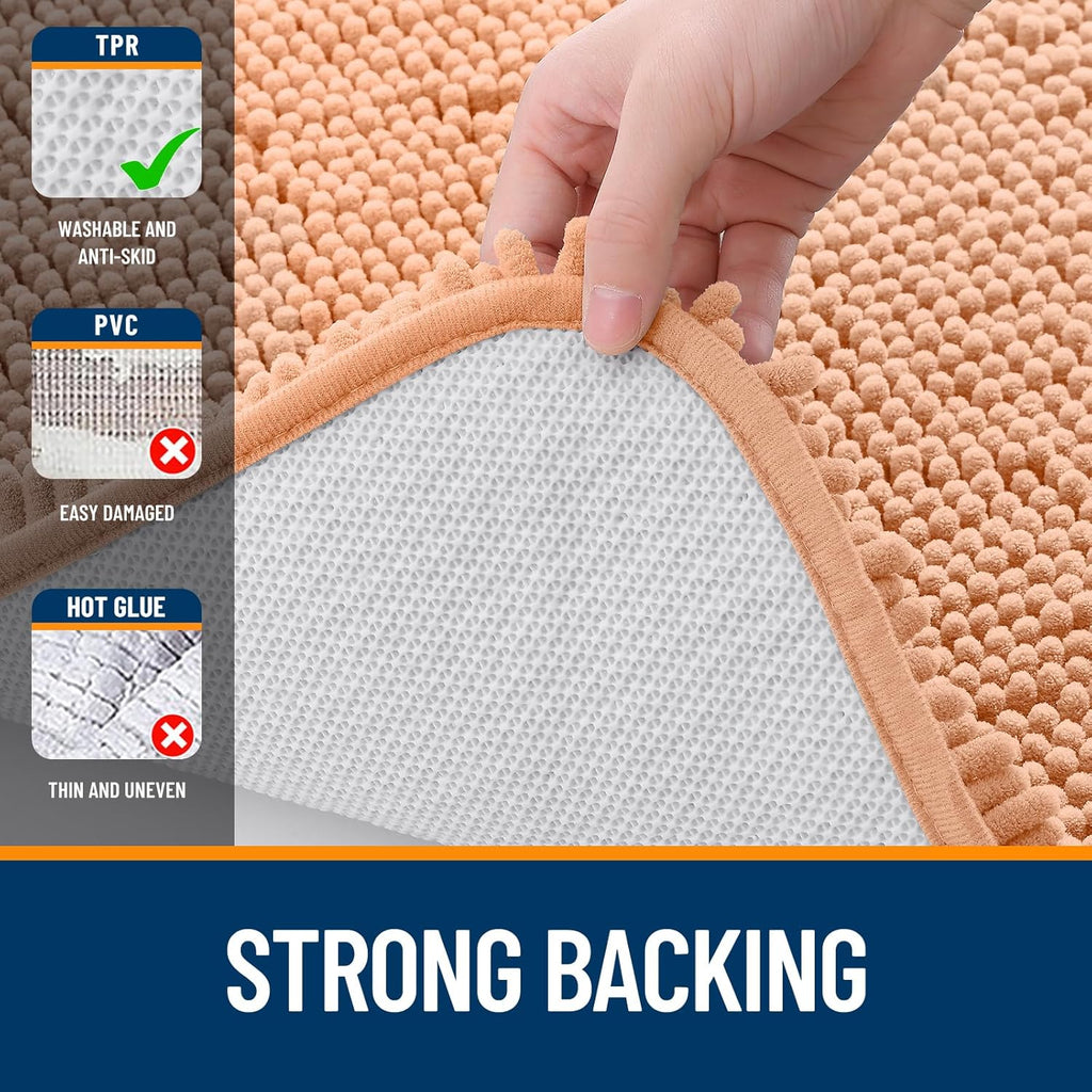OLANLY Bath Rugs - Extra Soft Chenille with Rubber Backing | Quick Dry, Machine Washable, 24x16, Peach