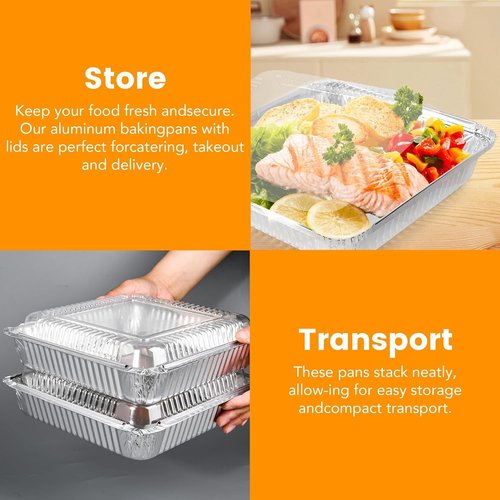 Aluminum Pans 40 Pack | 8x8 Inch Square Baking Pans with Clear Plastic Lids - Perfect for Cooking and Storing