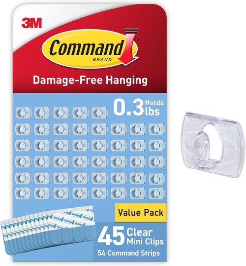 Command Clear Mini Light Clips - Damage-Free String Light Hangers | 45 Clips & 54 Strips for Home Decor