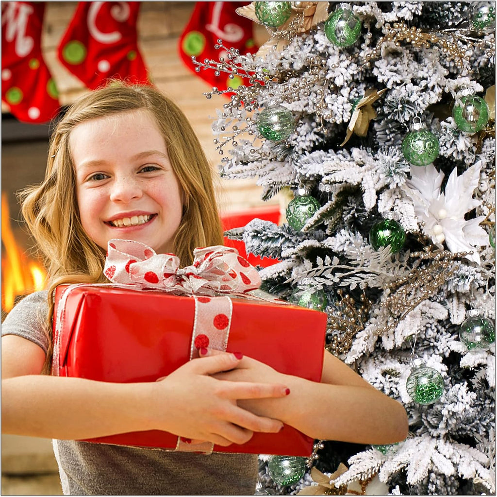 Skiennix Christmas Ornaments Set - 30pcs Shatterproof Green & Clear Decorative Baubles for Holiday Decor