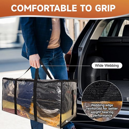 CONGREGATE Heavy Duty Extra Large Moving Bags - 97L Semi-Transparent Totes with Reinforced Handles & Metal Zippers | 28.7"x13.7"x15" Foldable Storage Solutions