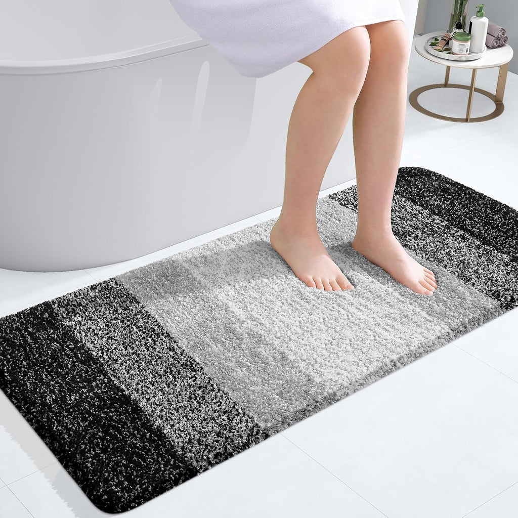 OLANLY Bathroom Runner Rug - Extra Soft Microfiber Mat | Quick Dry, Rubber Backing, 47x20 Inches, Black
