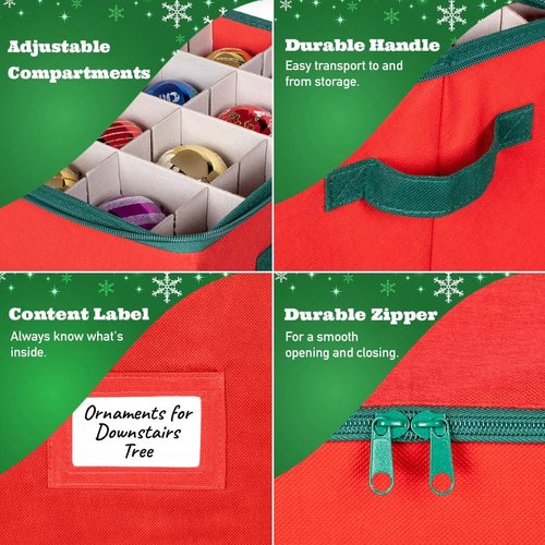 HOLDN’ STORAGE Christmas Ornament Storage Box - Holds Up to 64 Ornaments | Adjustable Red Container