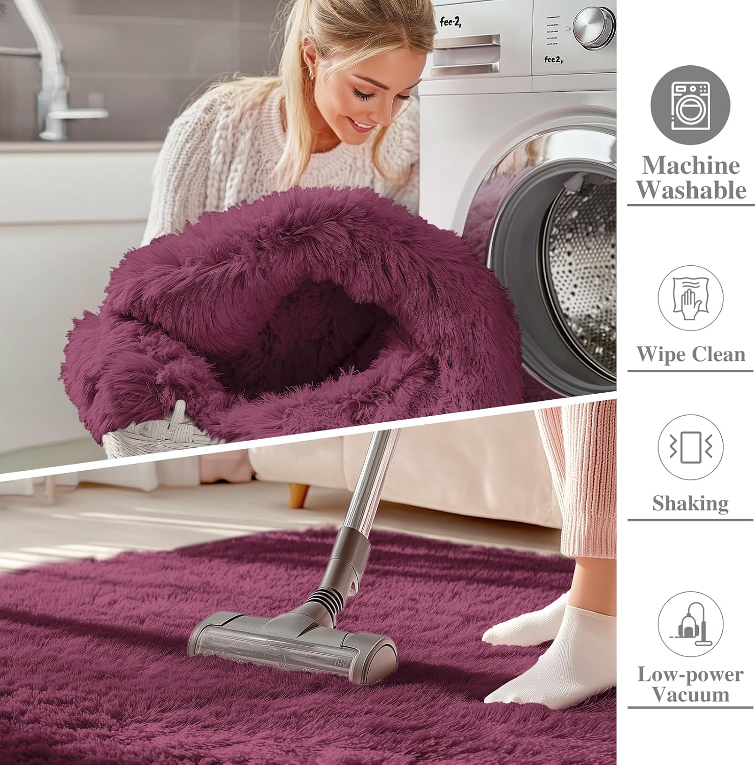 OLANLY Large Area Rug - Soft Fluffy Shaggy Carpet for Living Room & Bedroom | 9x12 ft, Burgundy