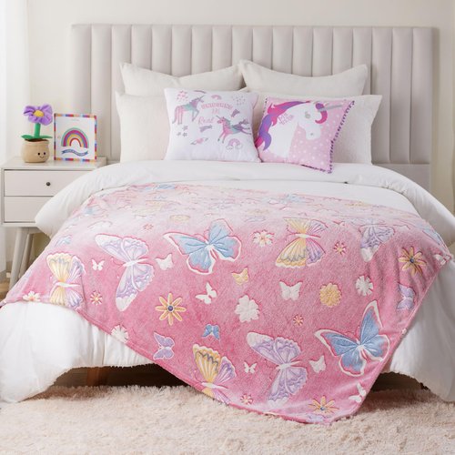 Bunnikins & Clover Butterfly Glow in The Dark Blanket for Daughters, Soft Kids Blankets for Christmas Halloween Birthday Valentines Gifts,50"x60"