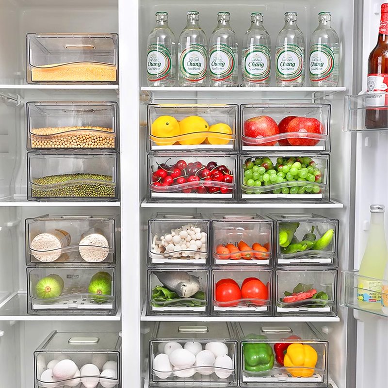 bealy 2 Pack Fruit Storage Containers for Fridge with Strainer, BPA-Free Fridge Organizers and Storage, Stackable Clear Pull Out Refrigerator Organizers Drawer for Fruit,Vegetable,Produce,Berry,Food