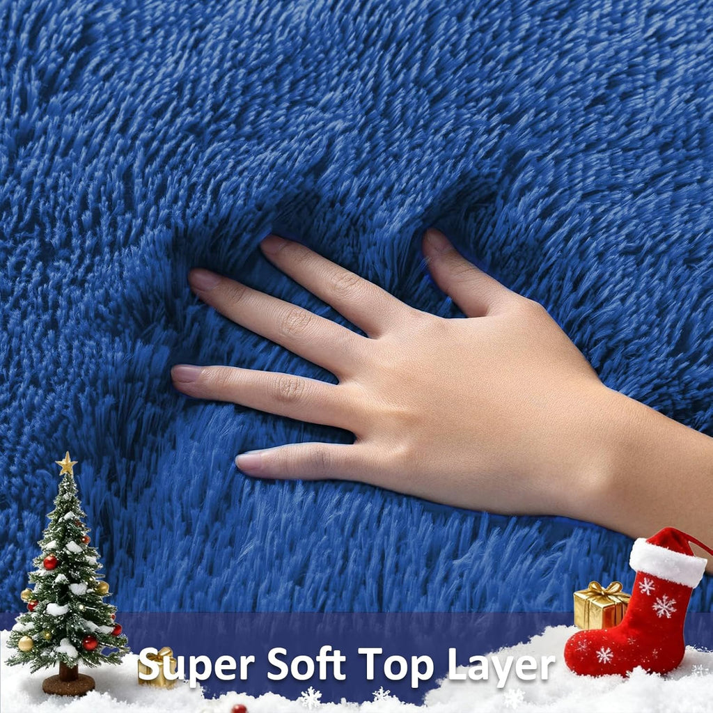 Ophanie 5x8 Blue Area Rug - Soft Plush Shaggy Carpet for Living Room & Kids Nursery Decor